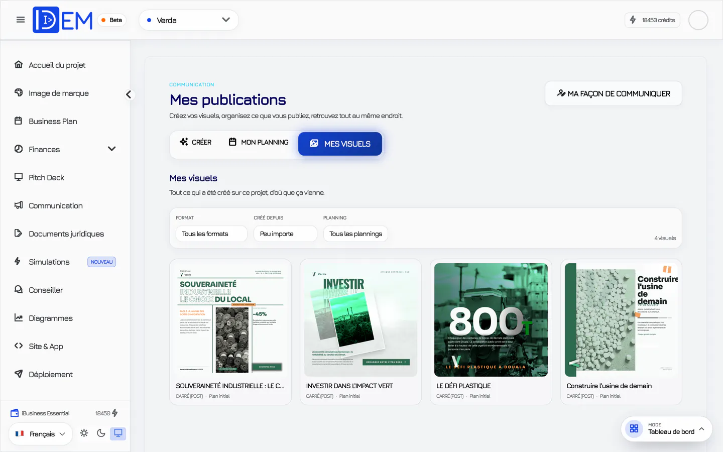 Verda's editorial calendar and generated social media posts